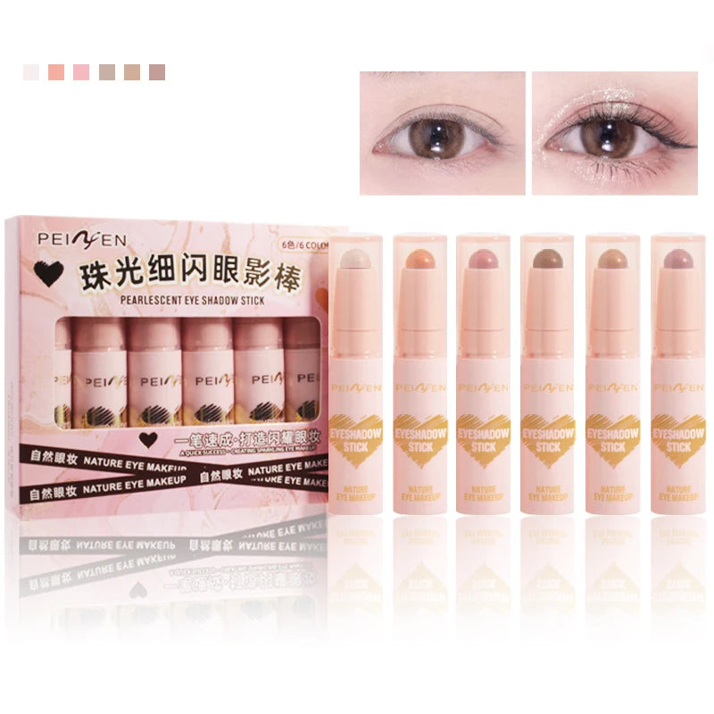 Peiyen 6 Piece Pearlescent Eyeshadow Stick Set Waterproof Shimmer Makeup