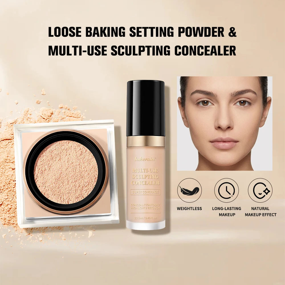 Face Concealer and Matte Setting Powder Makeup Set - 7