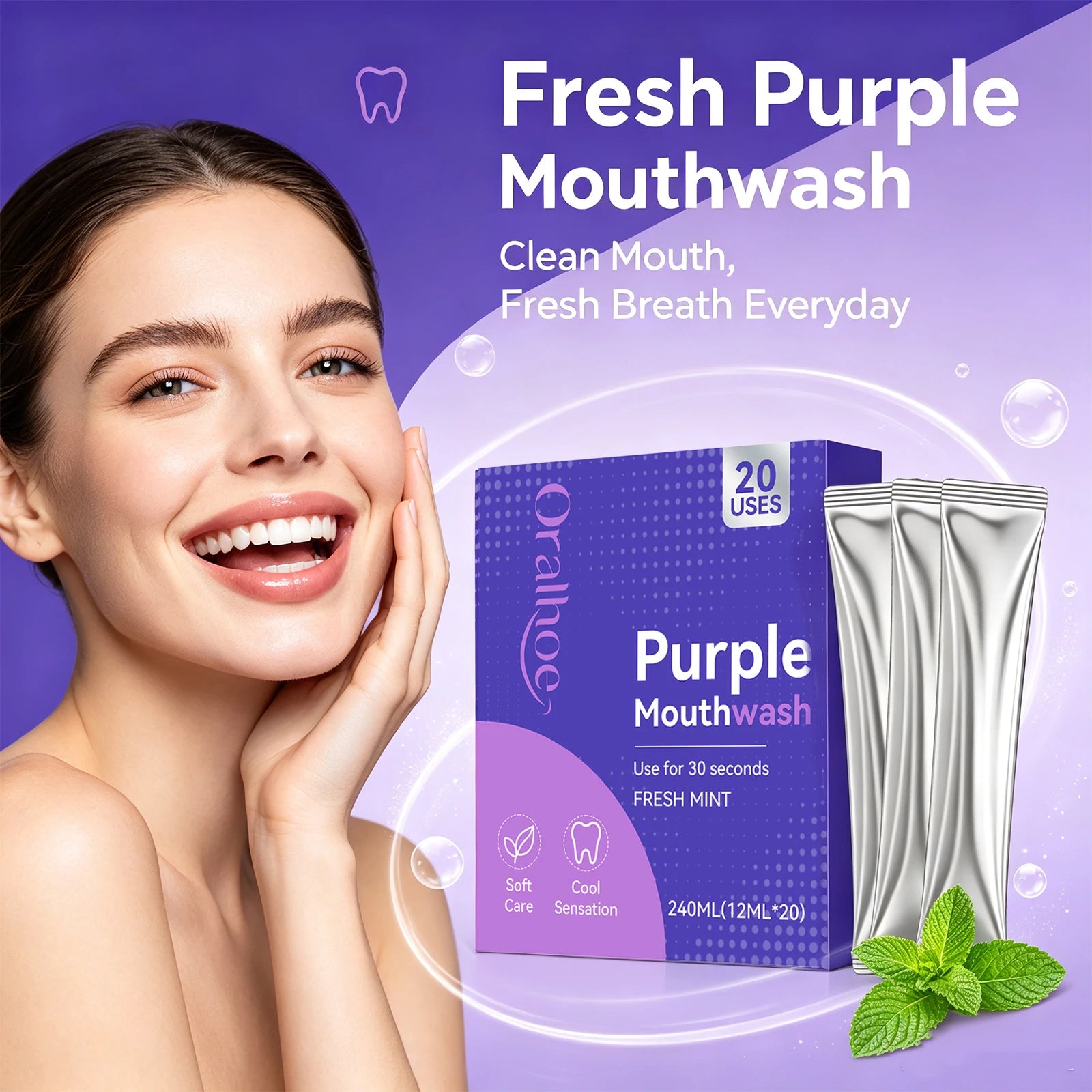 Portable Purple Mouthwash Sachets for Fresh Breath - 2