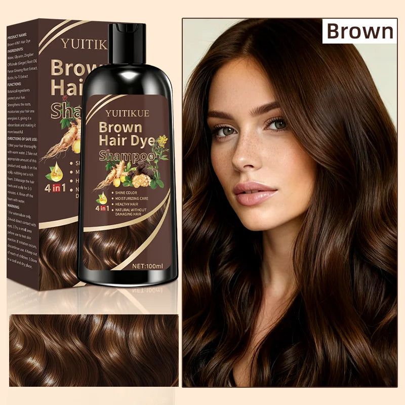 100ml Brown Hair Dye Shampoo 4-in-1 Plant Formula - 3