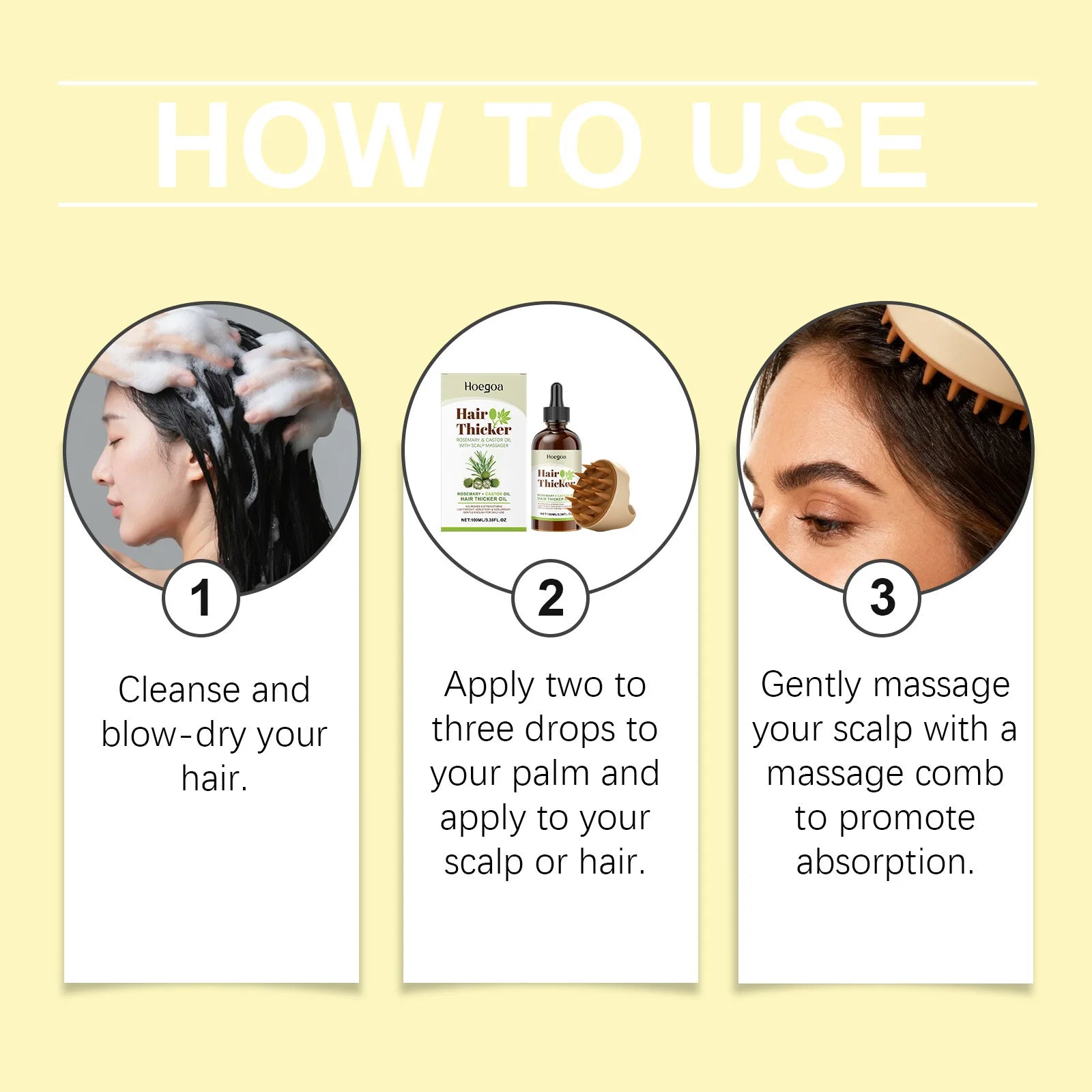 Rosemary Castor Hair Thickening Oil Set with Silicone Scalp Massager