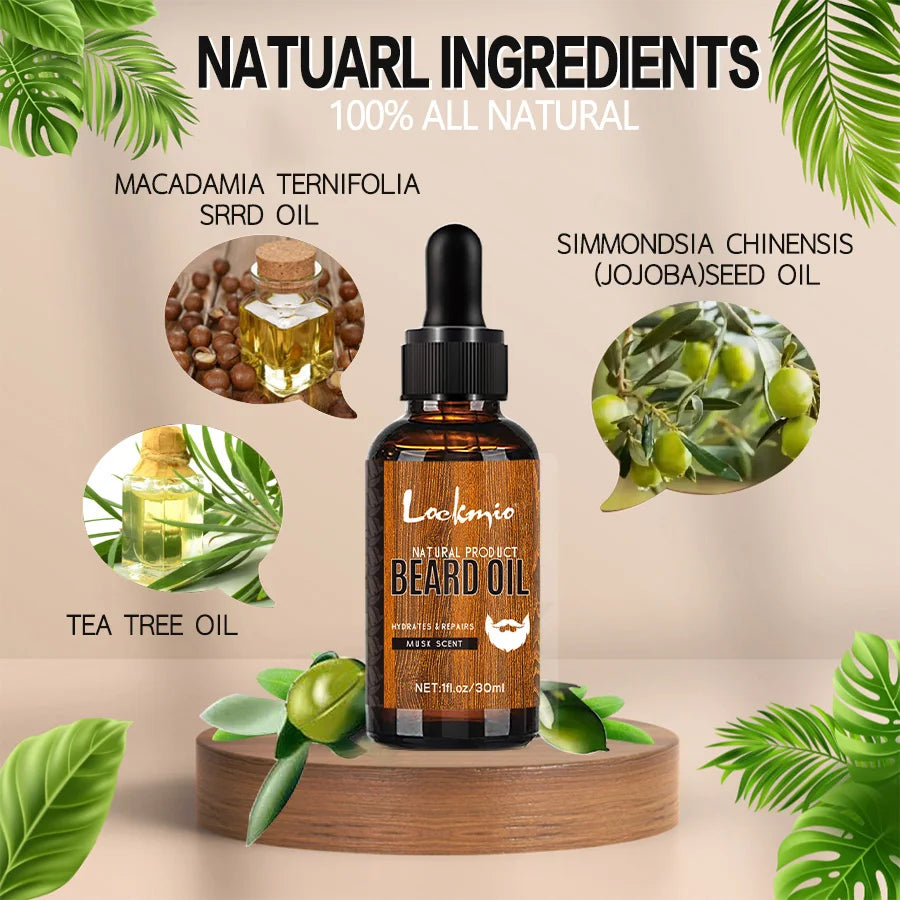 Lockmio Natural Musk Beard Oil and Balm Grooming Kit for Men