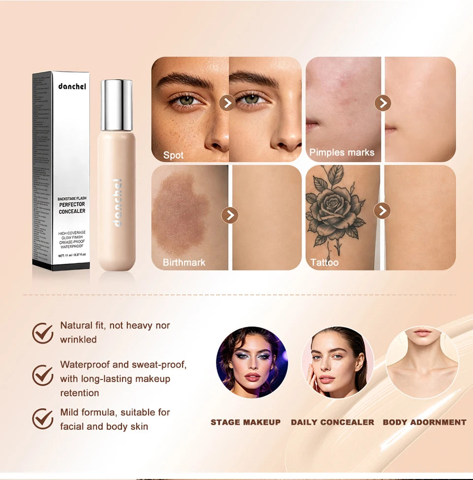 Full Coverage Waterproof Liquid Concealer for Dark Circles and Blemishes