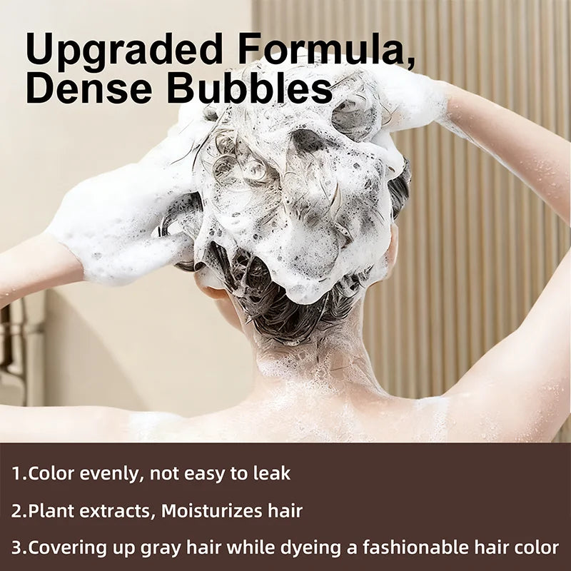 100ml Brown Hair Dye Shampoo 4-in-1 Plant Extract Gray Coverage - 4