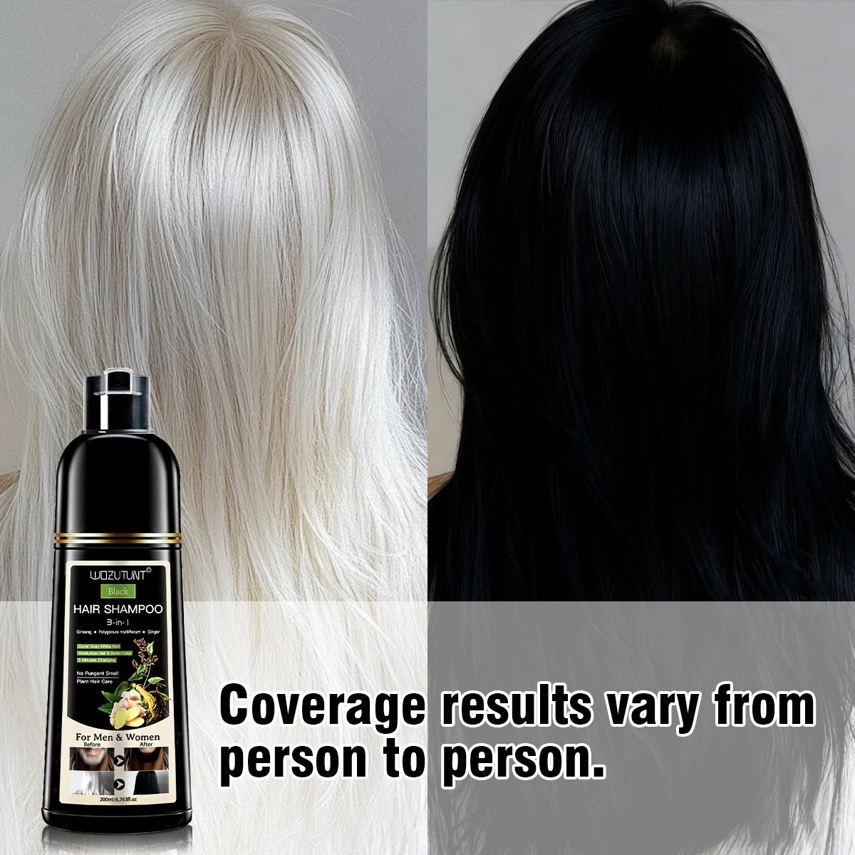 3 in 1 Black Hair Dye Shampoo and Soap for Gray Hair Coverage