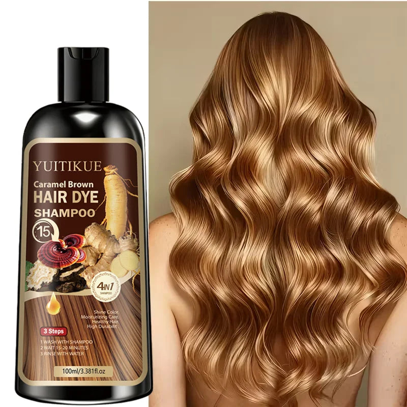 Caramel Brown Hair Dye Shampoo 100ml Plant Extract Grey Coverage
