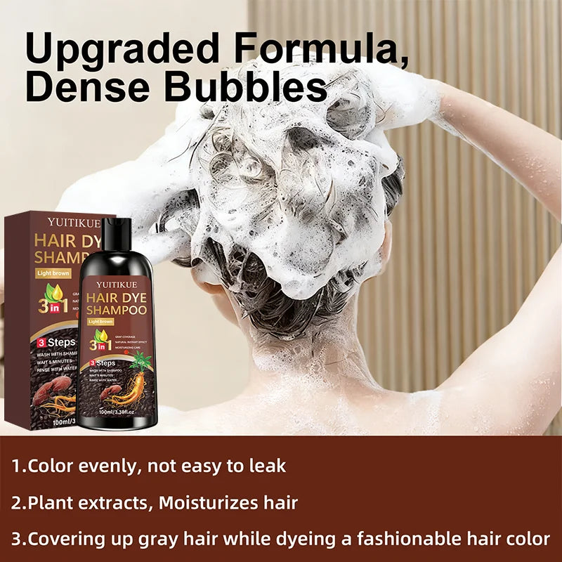 YUITIKUE 3in1 Light Brown Hair Dye Shampoo Gray Coverage Hair Color