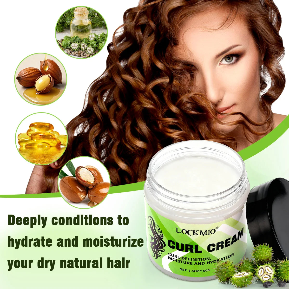Black Castor Oil Hair Curl Cream Moisturizing Frizz Control 100g - 3