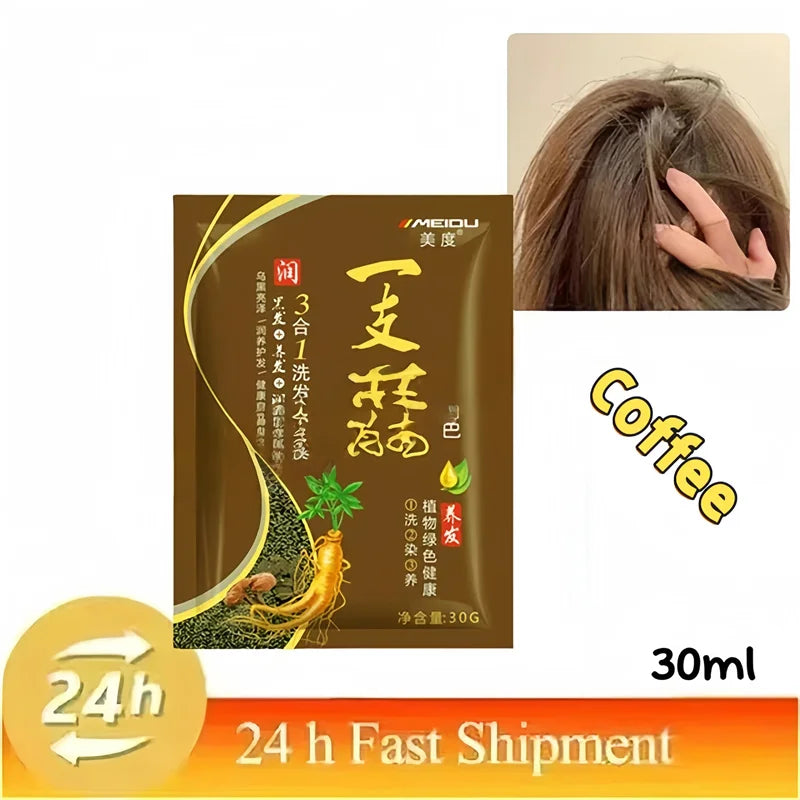3 in 1 Black Hair Dye Shampoo for Gray Hair Coverage