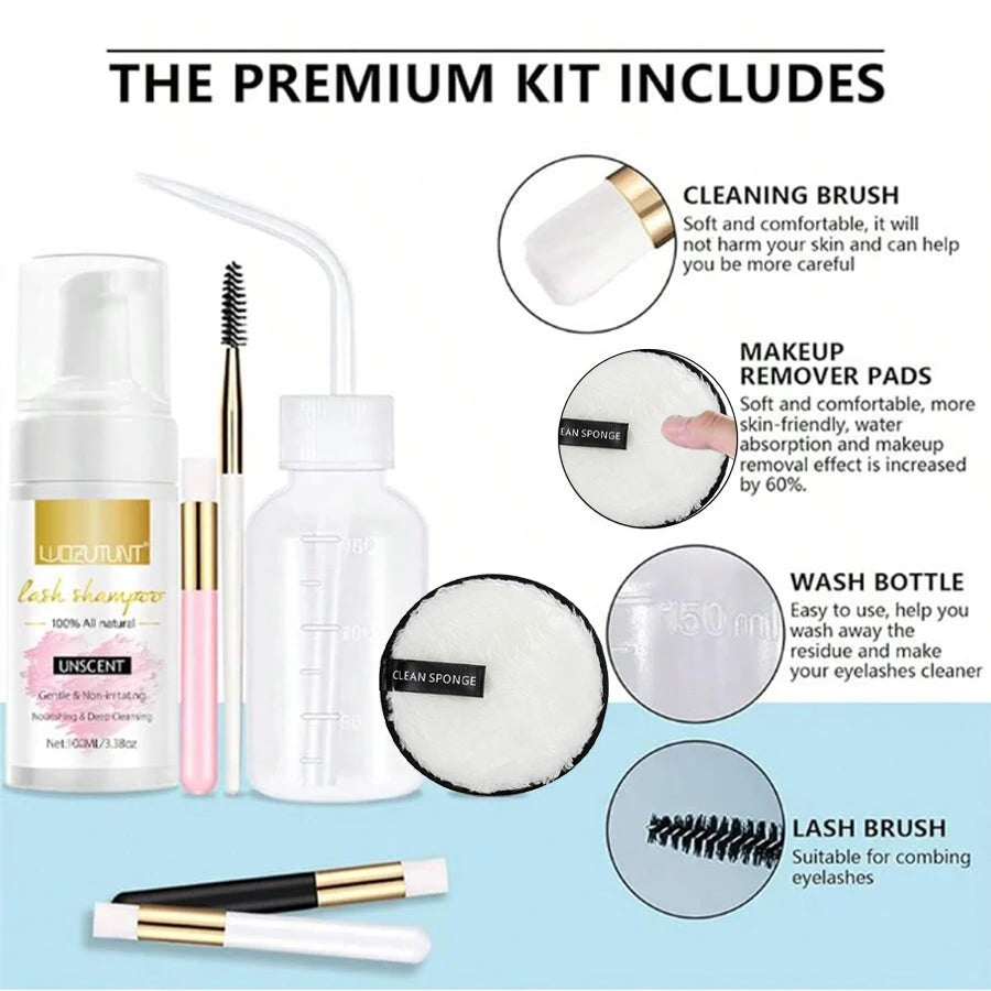 100ml Eyelash Extension Shampoo Foam Cleanser with Cleaning Tool Kit - 5