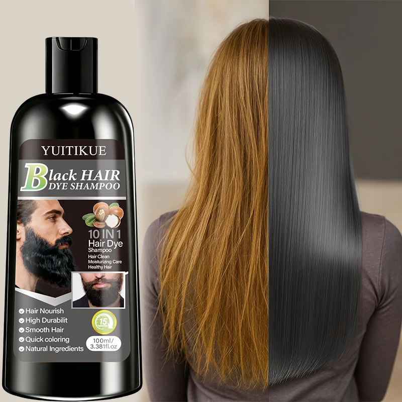 100ml Black Hair Dye Shampoo 10-in-1 Natural Nourishing Coloring