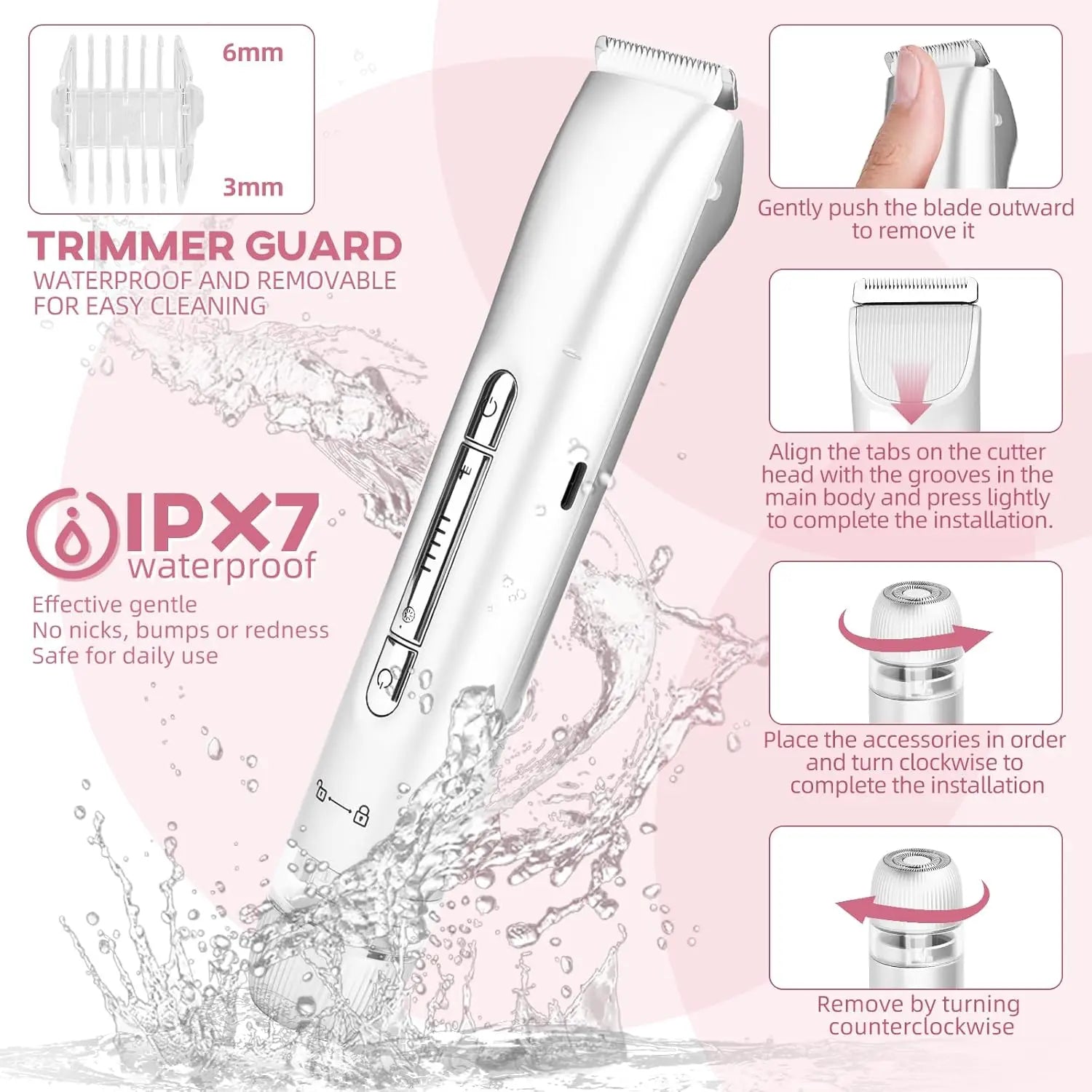 2-in-1 Waterproof Electric Bikini Trimmer and Body Shaver - 11
