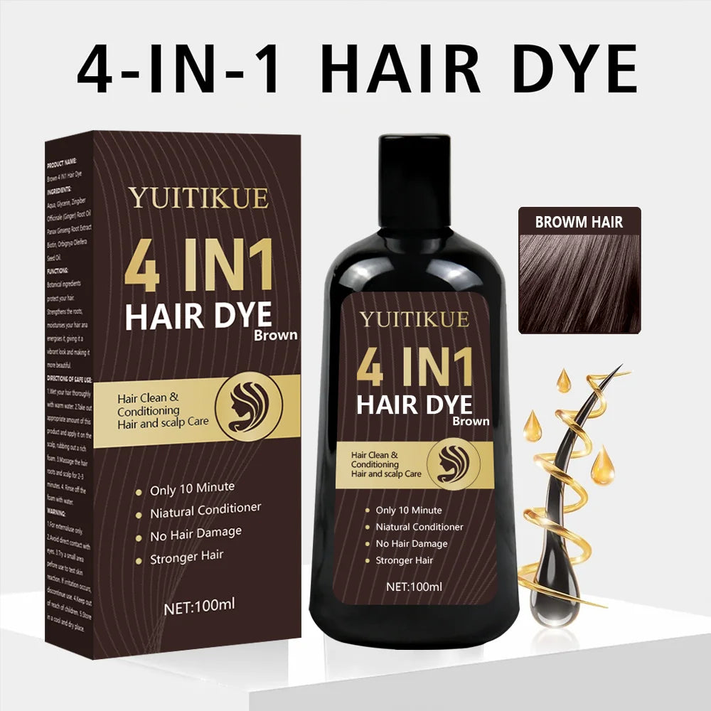 4 in 1 Brown Hair Dye Shampoo 100ml Color Treatment