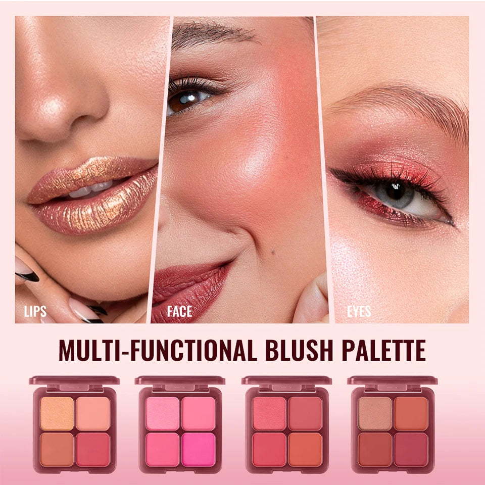 4-Color Matte Pigmented Blush Palette with Brush
