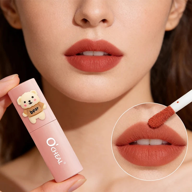 O'CHEAL Teddy Bear Matte Lip Gloss Waterproof Long Lasting Lipstick
