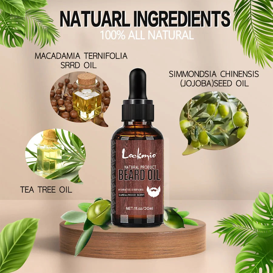 Lockmio Natural Beard Growth Oil Sandalwood Scent Grooming Treatment