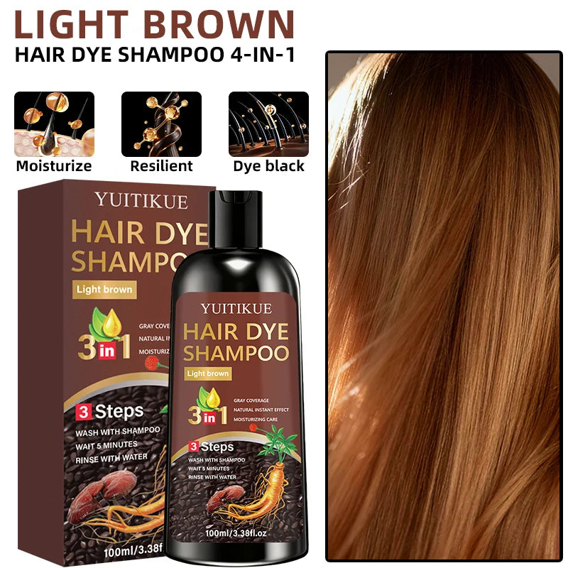 YUITIKUE 3in1 Light Brown Hair Dye Shampoo Gray Coverage Hair Color