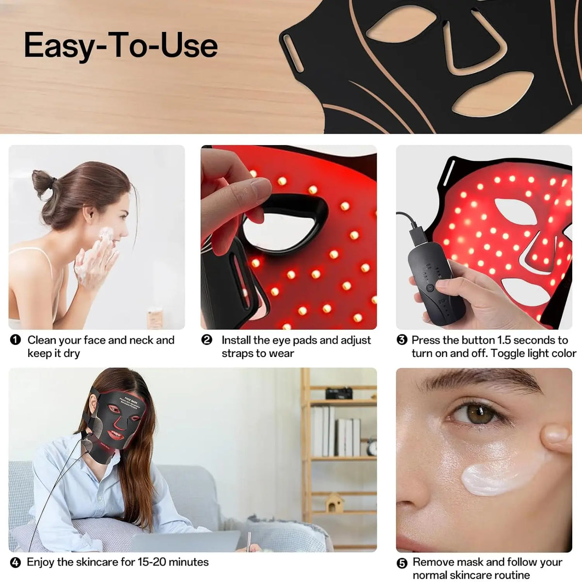 Flexible 7-Color LED Photon Face and Neck Therapy Mask