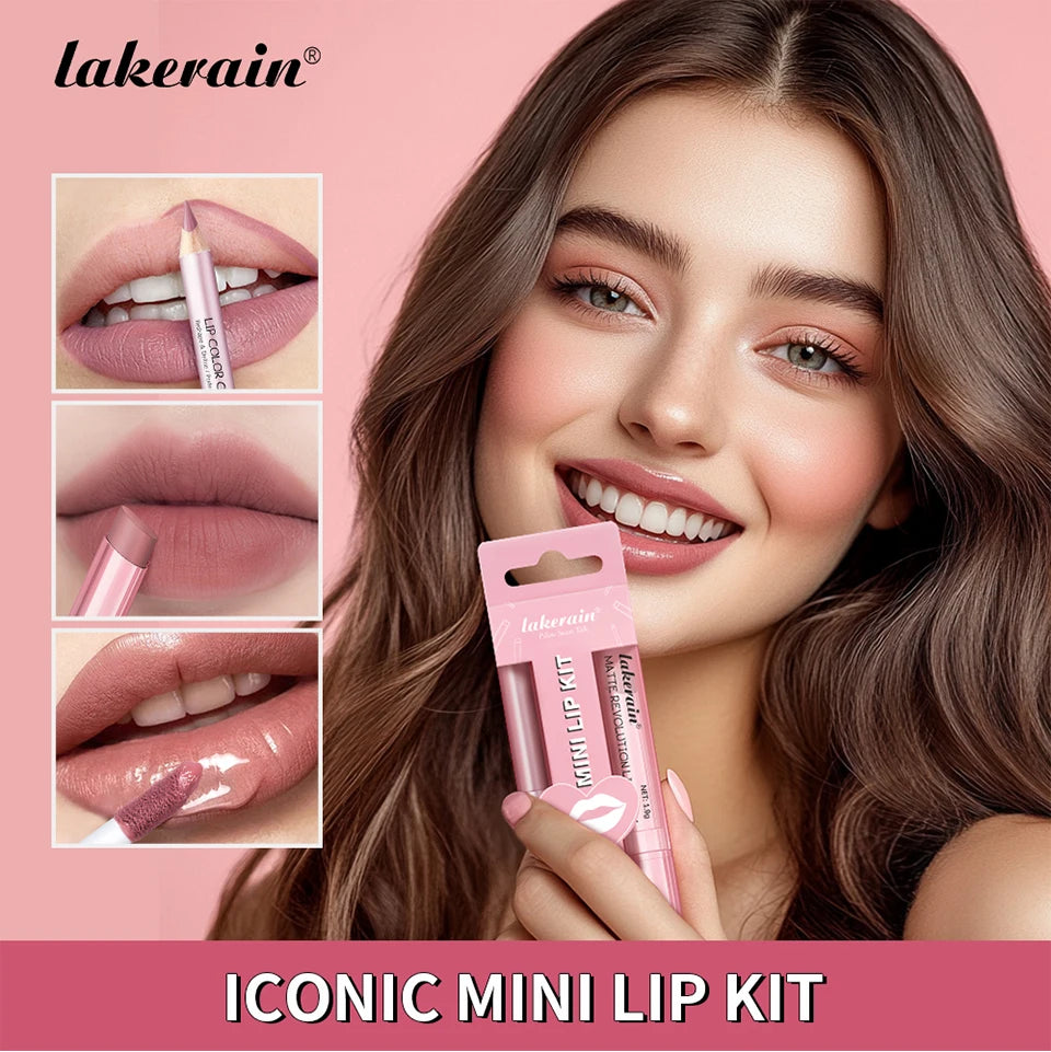 All-in-One Waterproof Lip Liner, Lipstick and Gloss Makeup Set