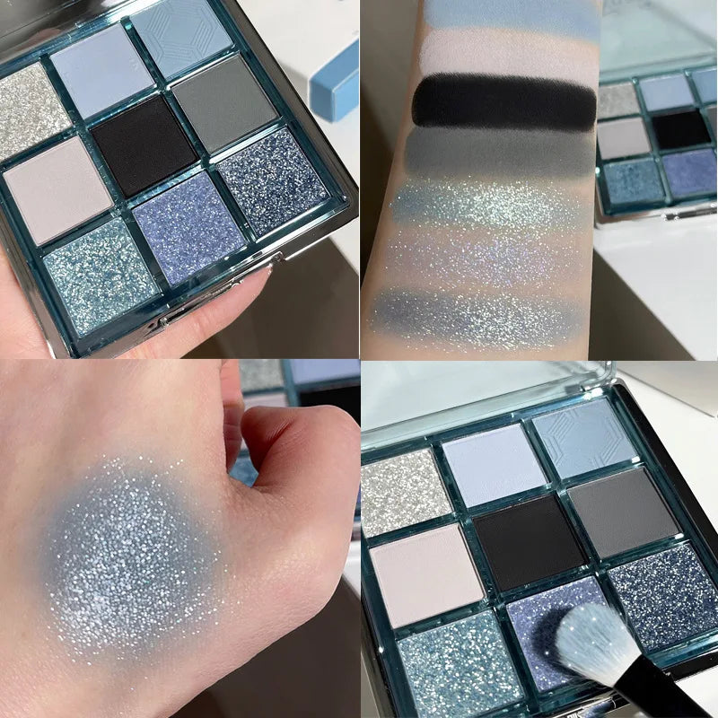 9 Color Eyeshadow Palette Vibrant Glitter and Matte Makeup Kit