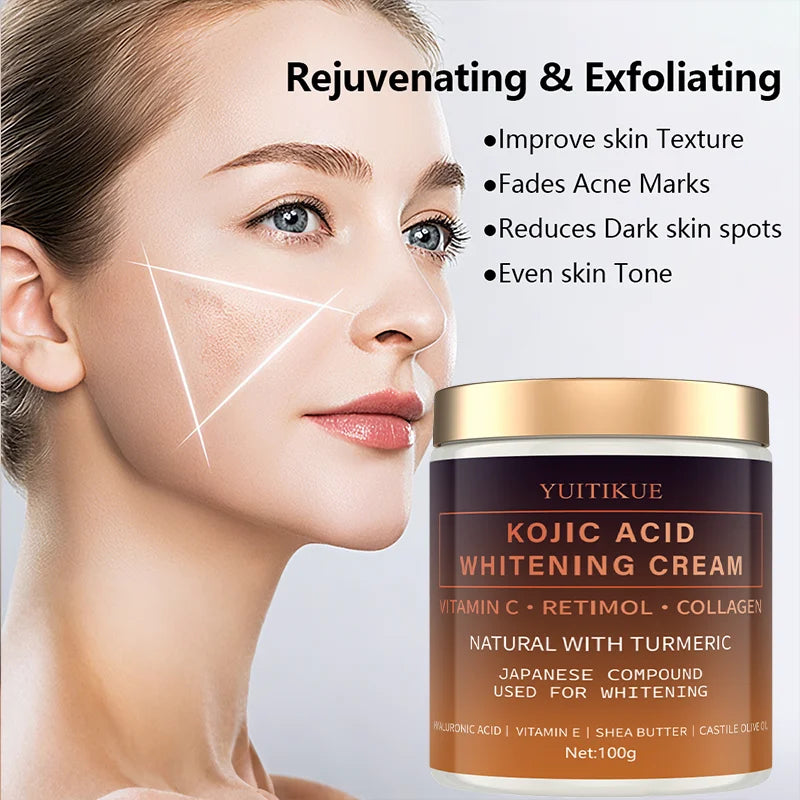 Kojic Acid Whitening Cream with Vitamin C and Turmeric for Face and Body
