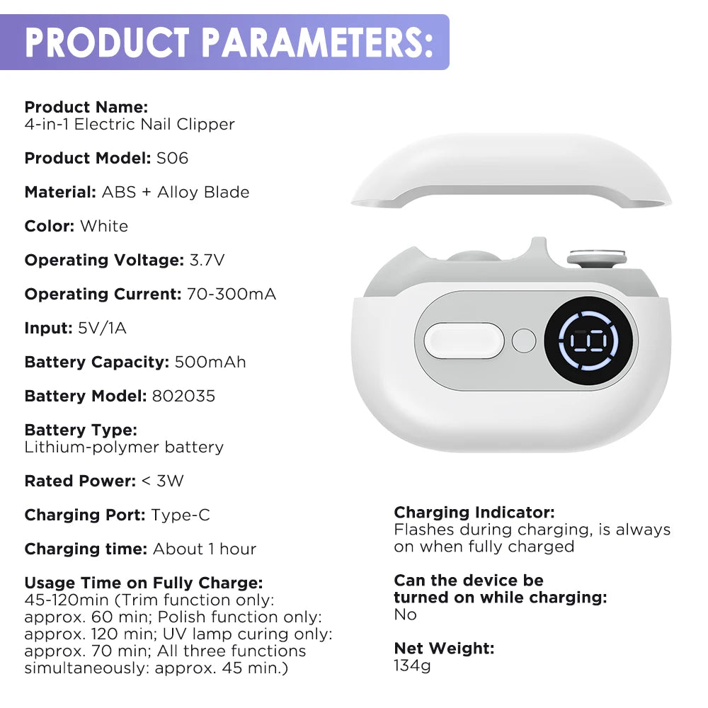 Electric Automatic Nail Clipper and Trimmer Set