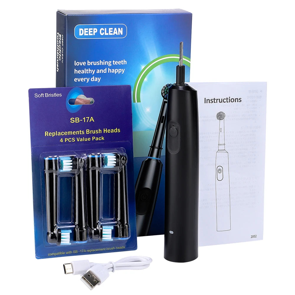 Rechargeable Rotating Electric Toothbrush with 4 Replacement Heads - 12