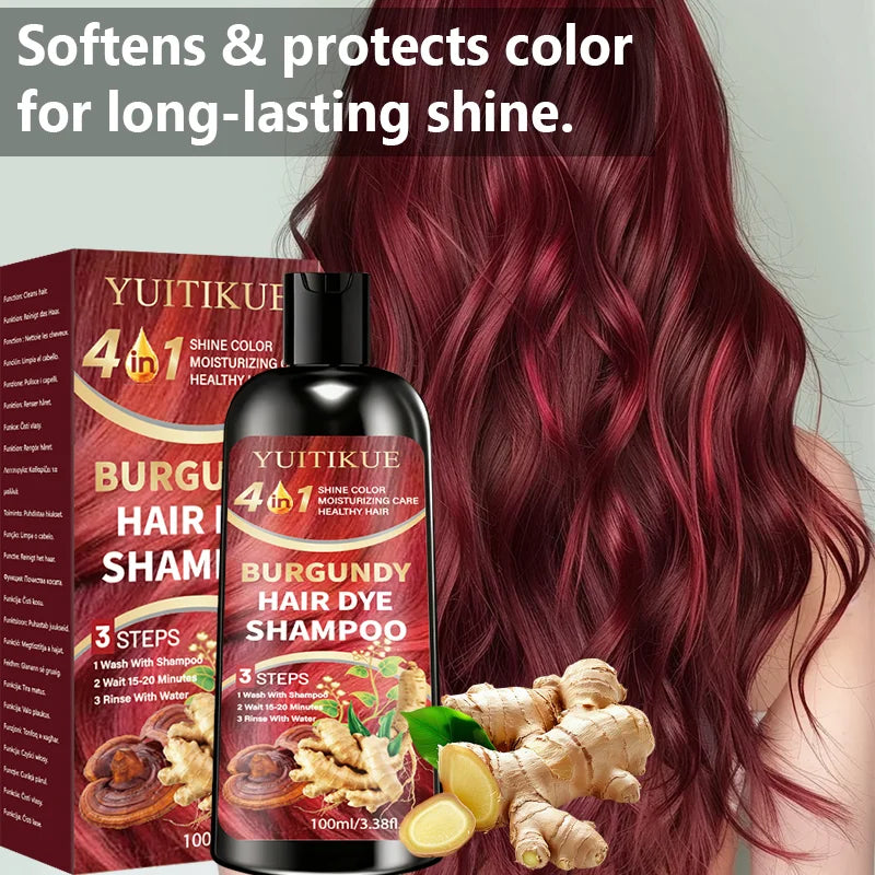 4 in 1 Burgundy Hair Dye Shampoo Natural Ginger Herbal Formula 100ml - 5