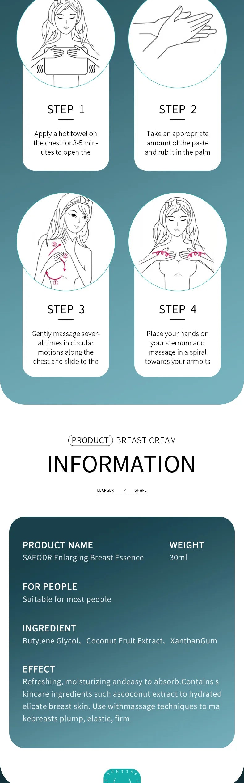 Sadoer Breast Enhancement Care Set Firming Cream and Essential Oil - 35