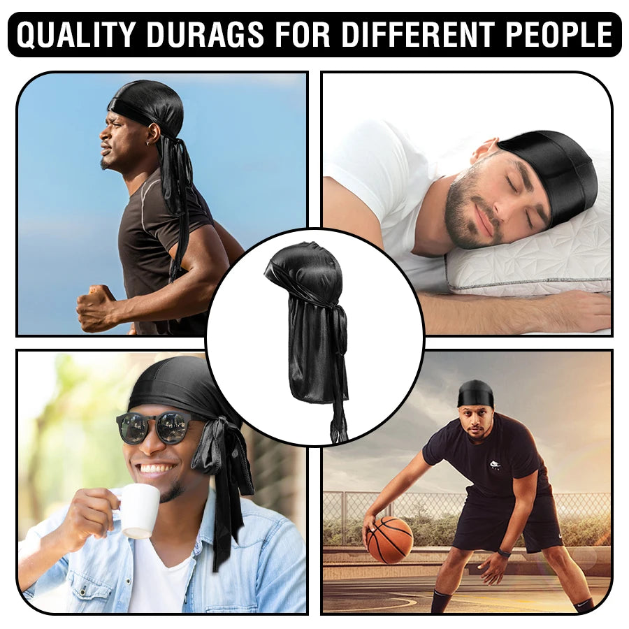 Silk Durag for Men Wave Cap Adjustable Breathable Hair Pirate Hat