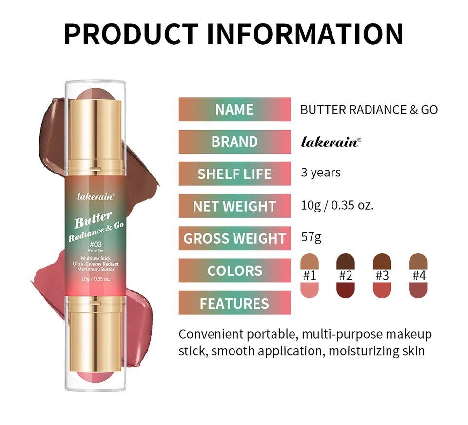 Dual-Ended Cream Bronzer and Blush Stick for Face and Lips - 18