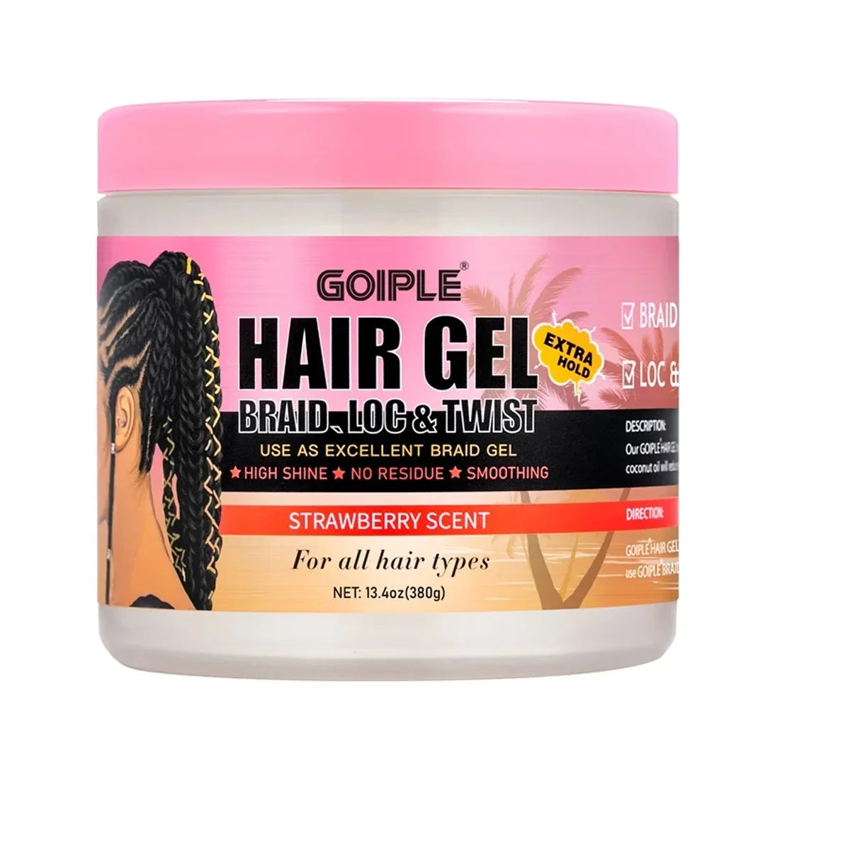 380g Strawberry Scent Hair Styling Gel for Braid Loc and Twist