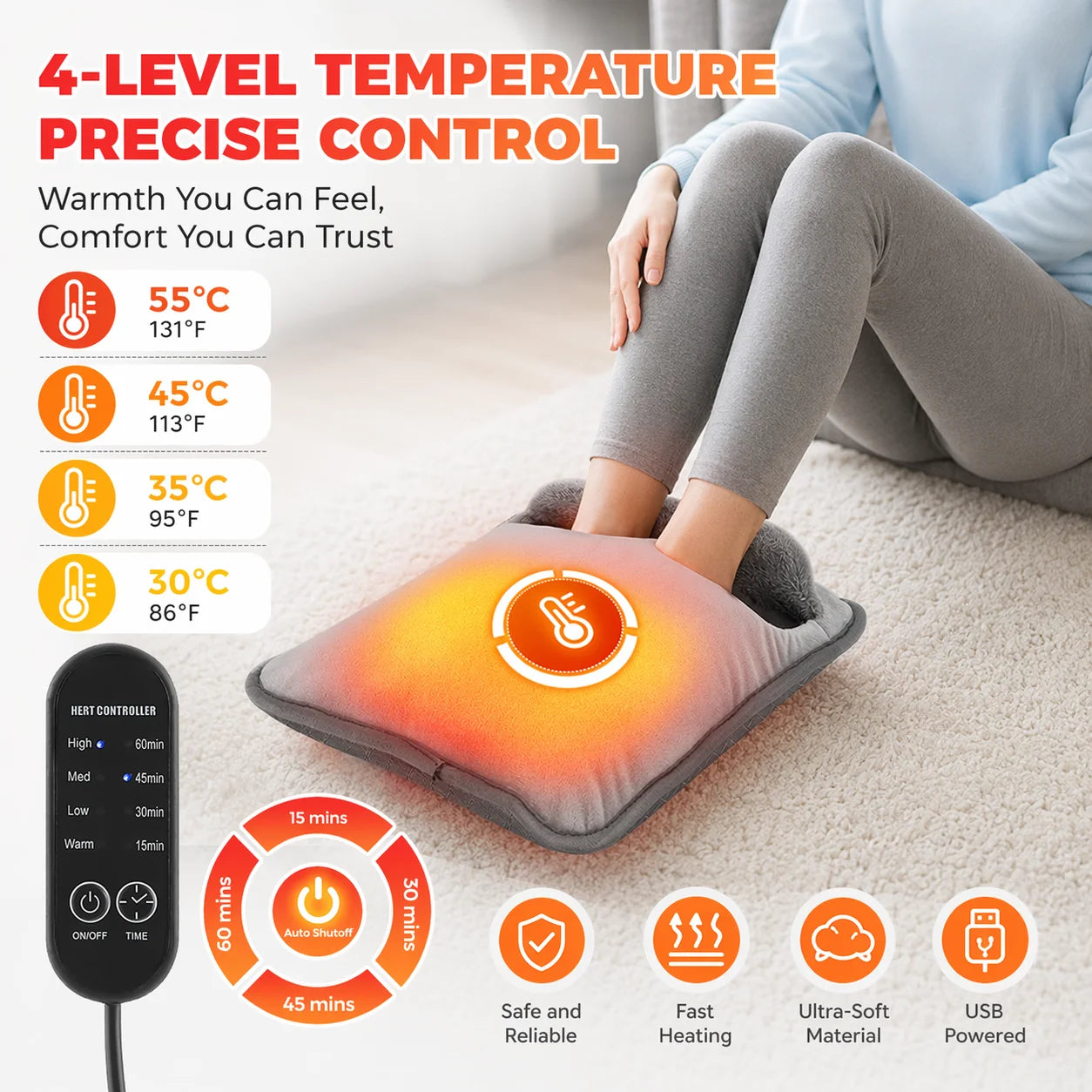 USB Heated Foot Warmer with Adjustable Heat and Timer - 1