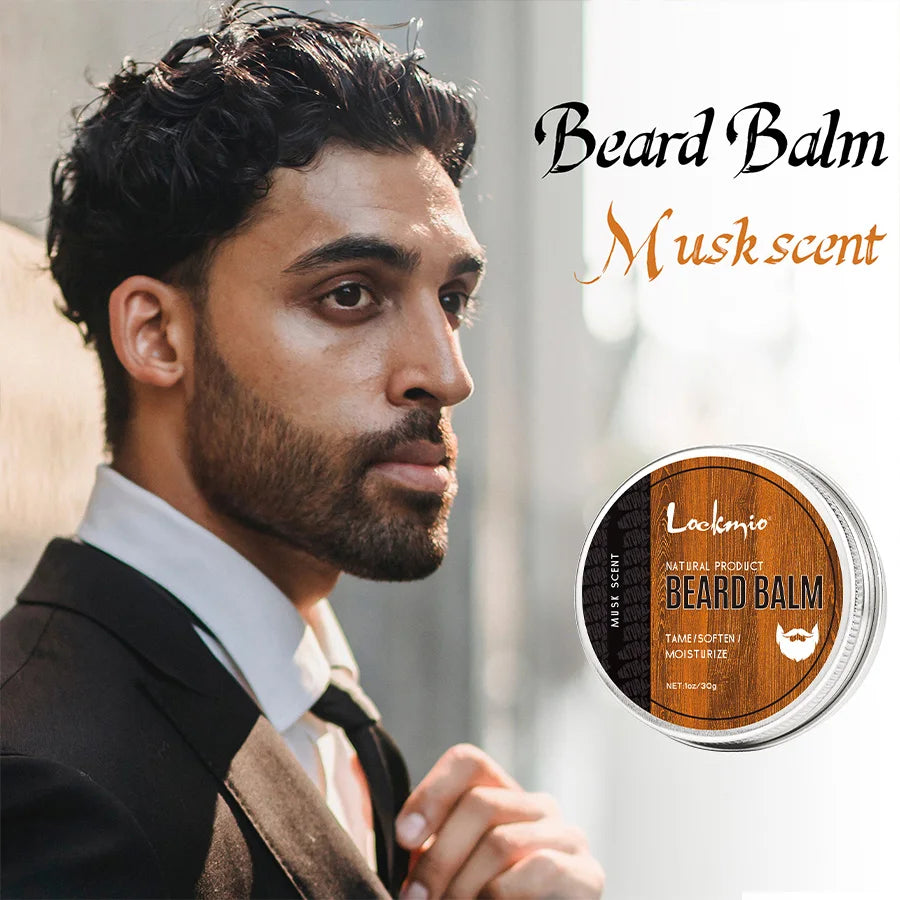 Lockmio Natural Musk Beard Oil and Balm Grooming Kit for Men