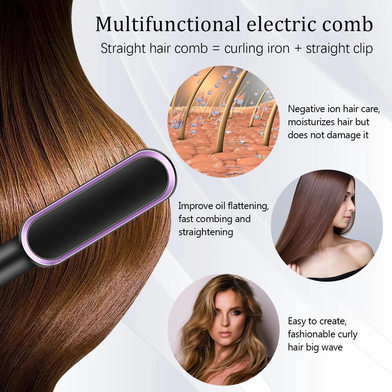 Professional Hair Straightener Brush Ceramic Fast Heating Styling Comb