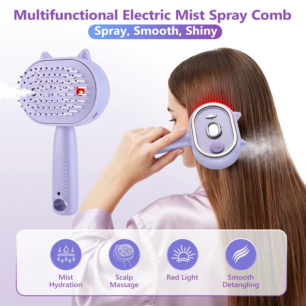 Electric Mist Spray Scalp Massaging Hair Brush