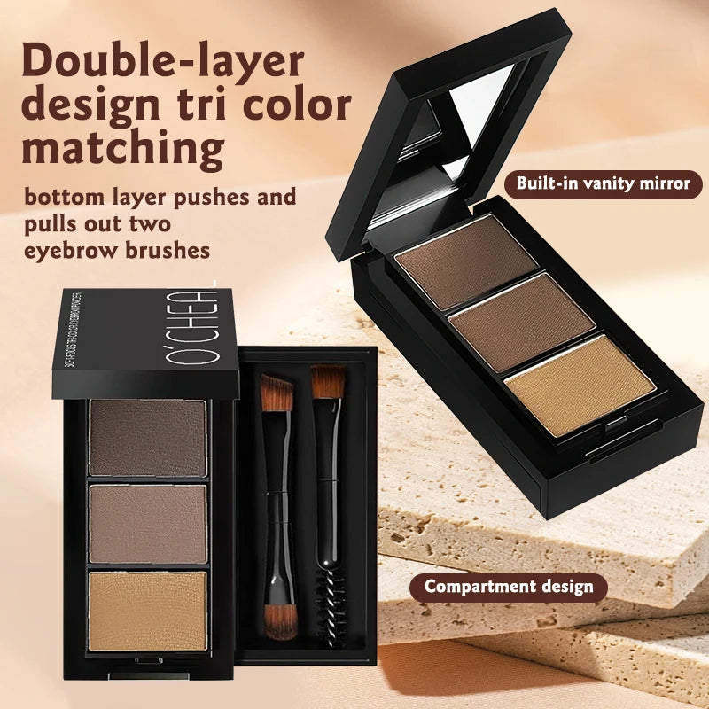 O'CHEAL Three Color Eyebrow Powder Waterproof Makeup Palette - 6