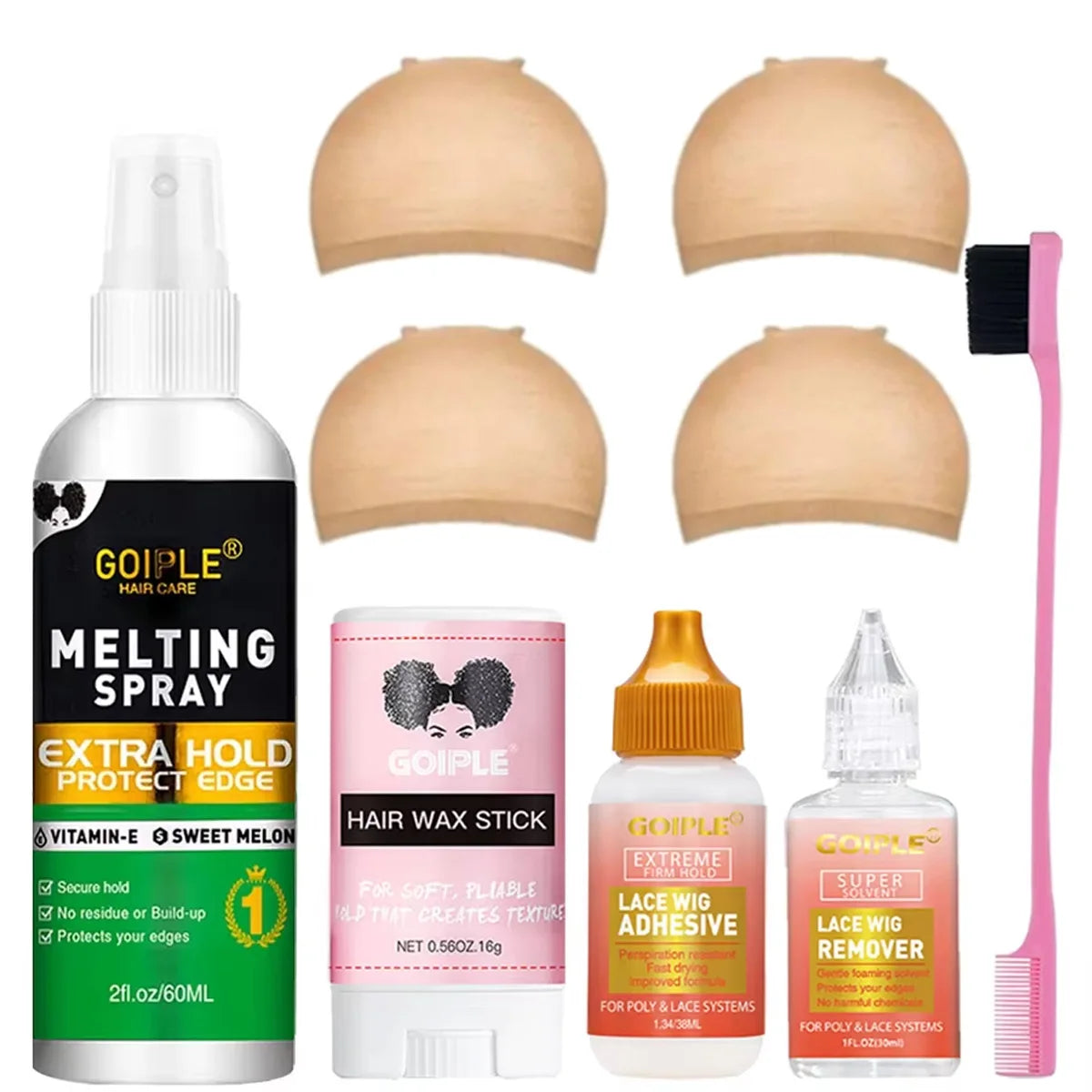 Lace Wig Installation Set with Melting Spray Adhesive Wax and Remover - 1