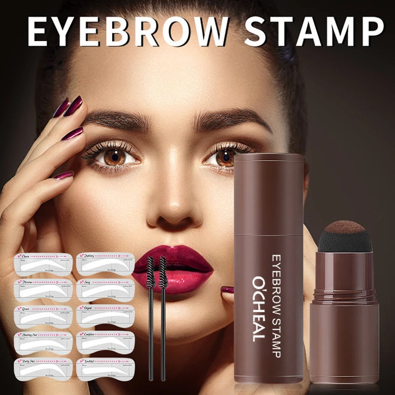 OCHEAL Eyebrow Stamp Kit Waterproof Brow Powder Makeup Stencil Set - 2