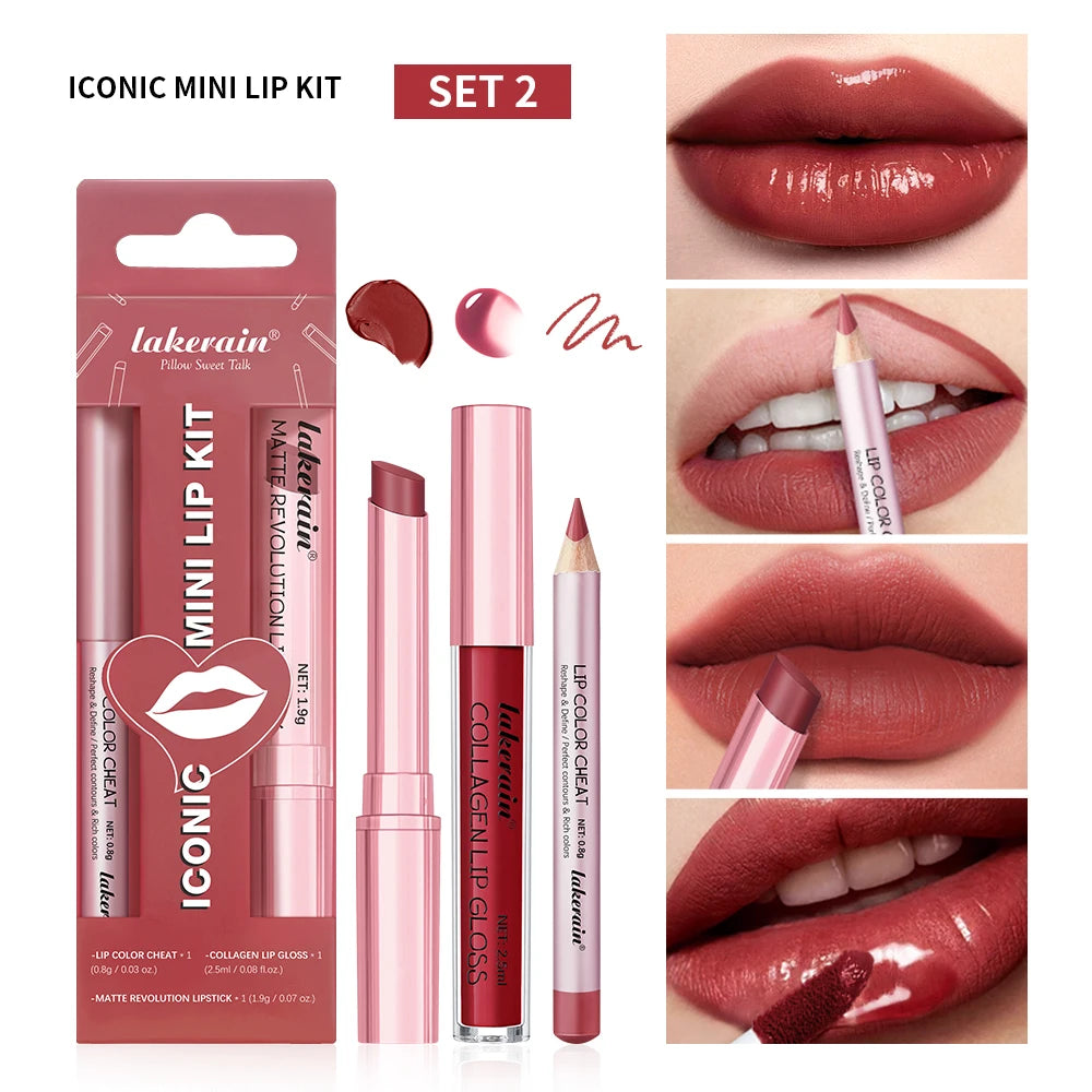 All-in-One Waterproof Lip Liner, Lipstick and Gloss Makeup Set