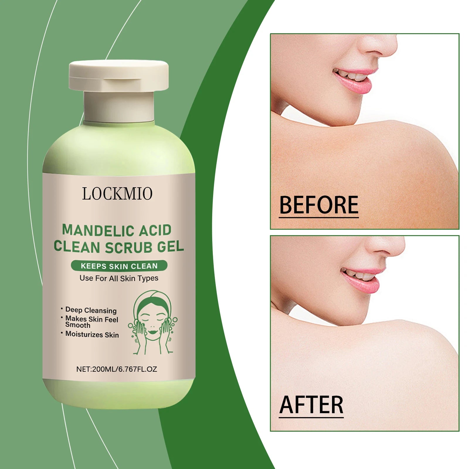Lockmio Mandelic Acid Facial Exfoliating Scrub Gel Deep Pore Cleanser - 12