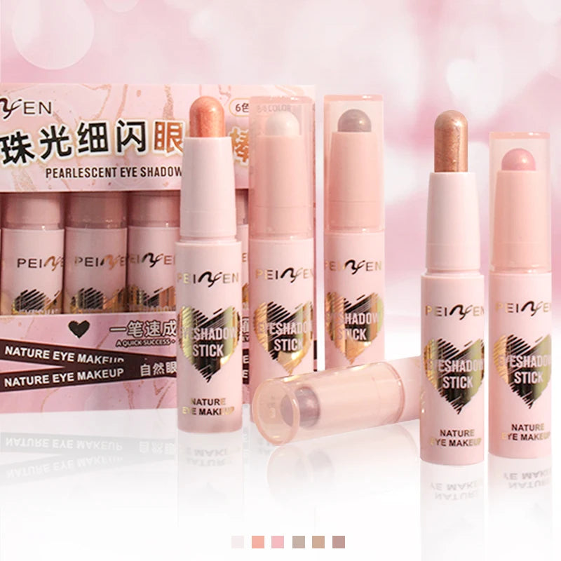 Peiyen 6 Piece Pearlescent Eyeshadow Stick Set Waterproof Shimmer Makeup