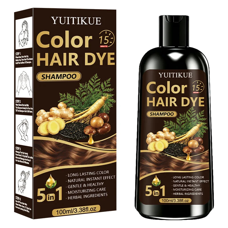 5-in-1 Herbal Hair Dye Shampoo for Grey Hair Coverage 100ml