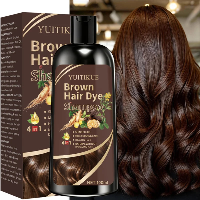 100ml Brown Hair Dye Shampoo 4-in-1 Plant Formula