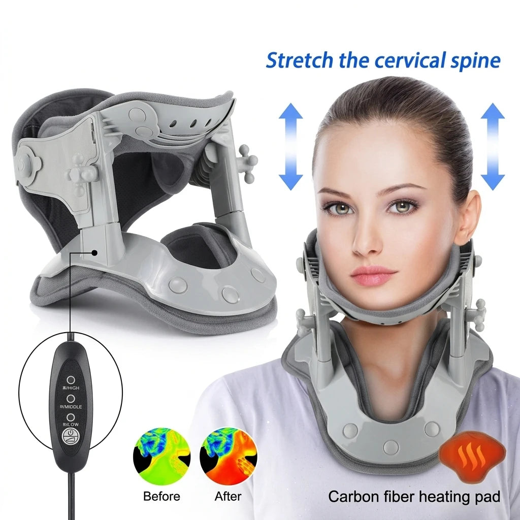 Heated Adjustable Cervical Neck Traction Stretcher and Support