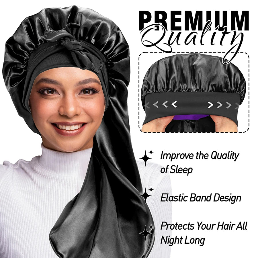 Satin Sleep Bonnet with Adjustable Long Tie for Hair Protection - 11
