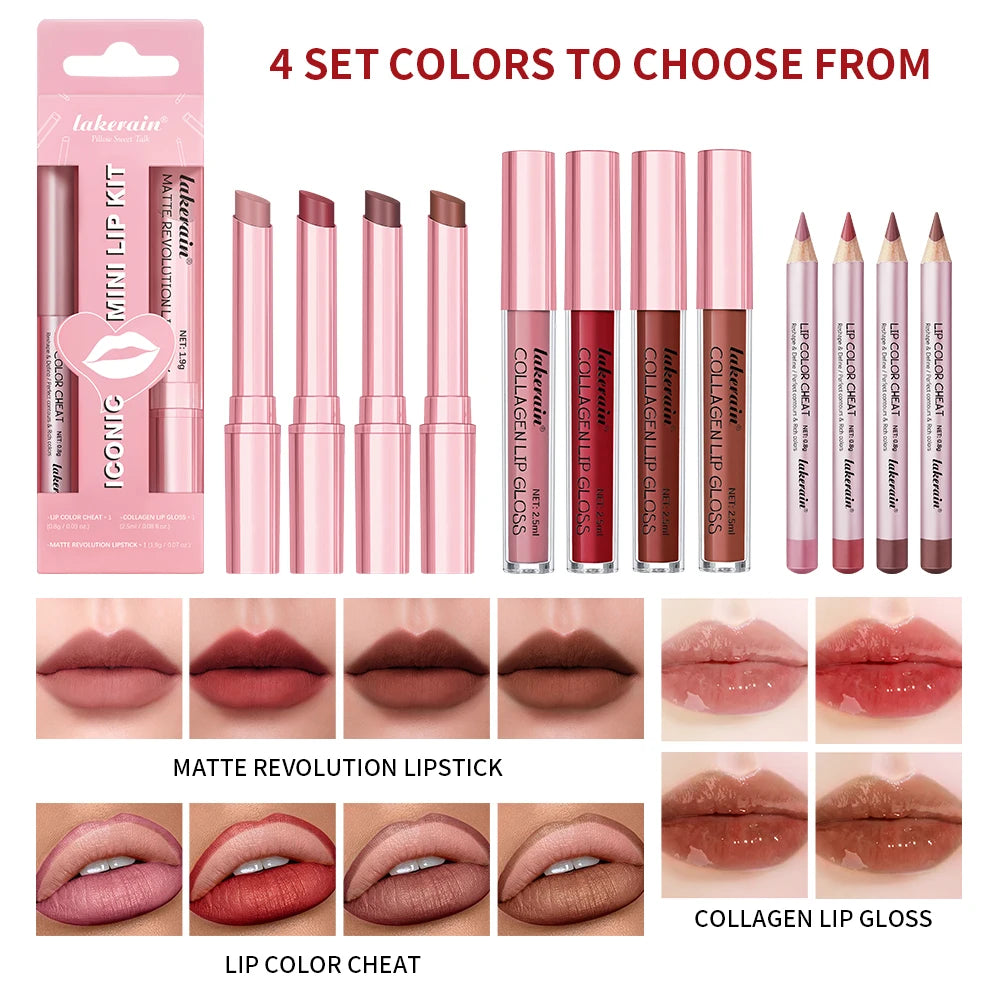 3-Piece Waterproof Matte Lipstick and Lip Liner Makeup Set