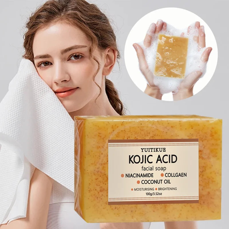YUITIKUE Kojic Acid Facial Soap Brightening Cleansing Bar with Collagen