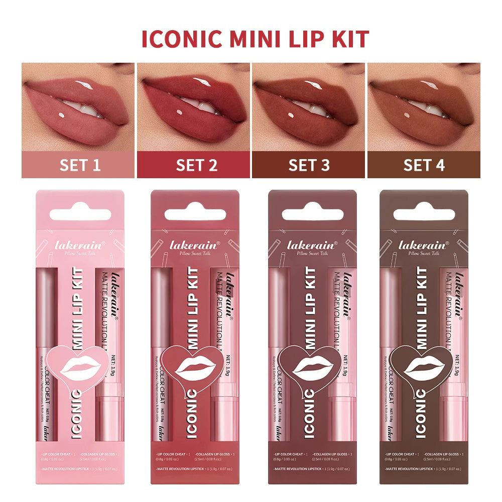 3-Piece Waterproof Matte Lipstick and Lip Liner Makeup Set