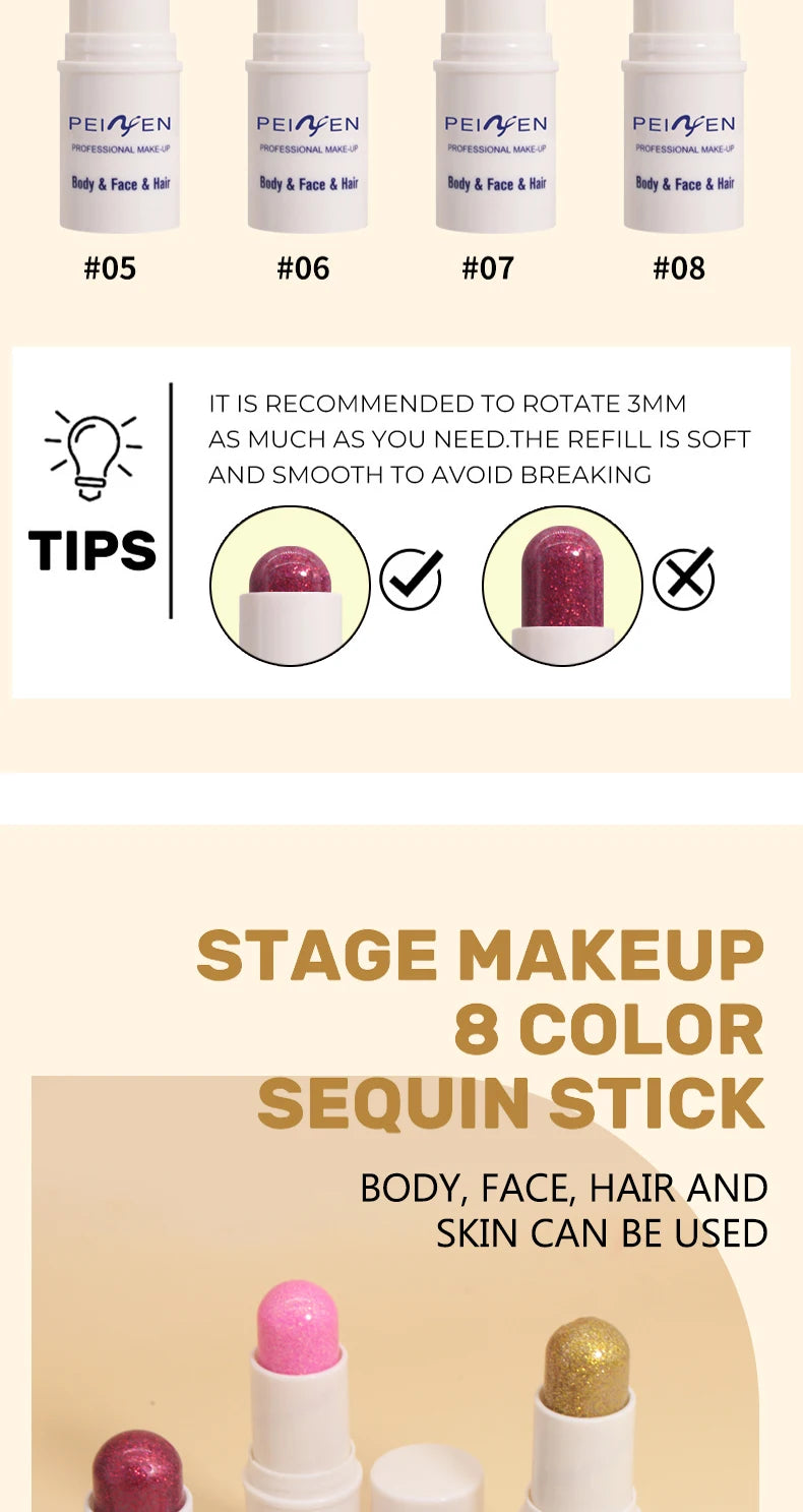 Peifen Glitter Makeup Stick Waterproof Face Body Highlighter - 10